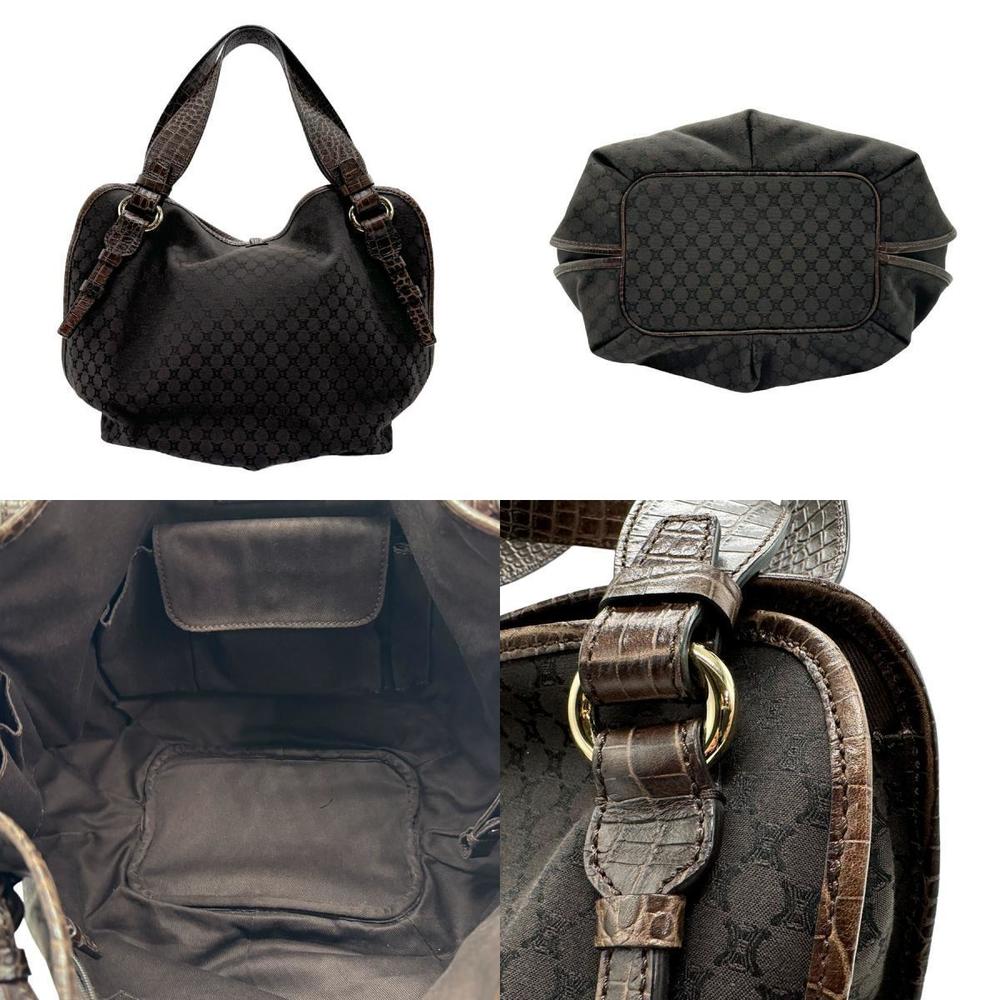 Celine Macadam Handbag Canvas Embossed Leather Br… - image 3